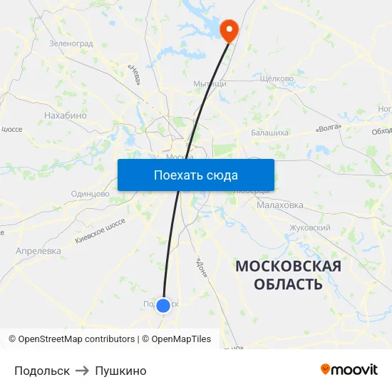 Подольск to Пушкино map