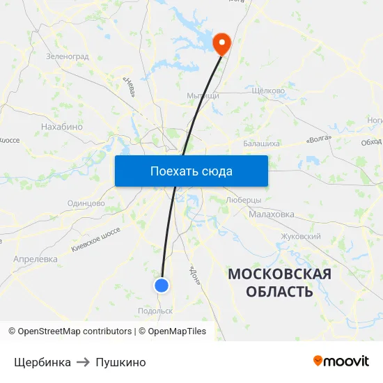 Щербинка to Пушкино map