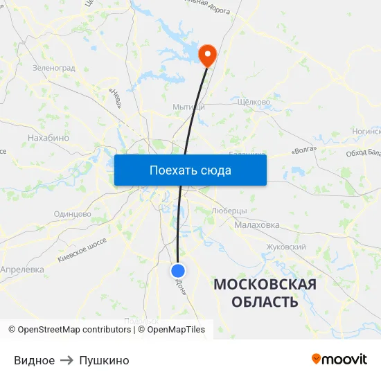 Видное to Пушкино map