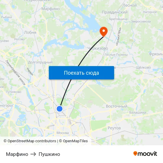 Марфино to Пушкино map
