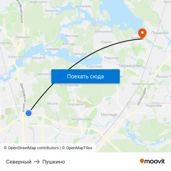 Северный to Пушкино map