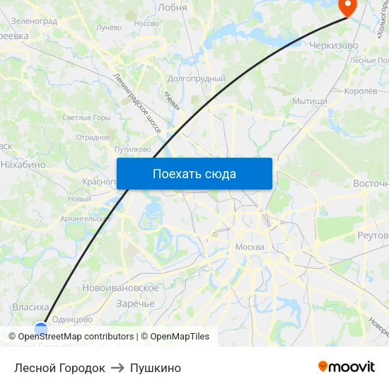 Лесной Городок to Пушкино map