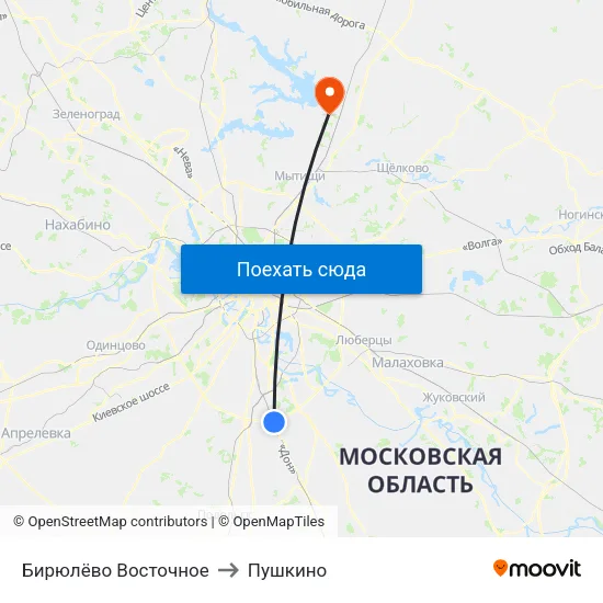 Бирюлёво Восточное to Пушкино map