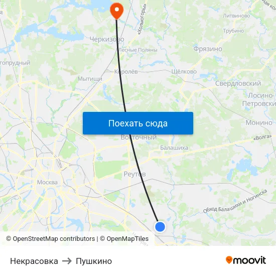 Некрасовка to Пушкино map
