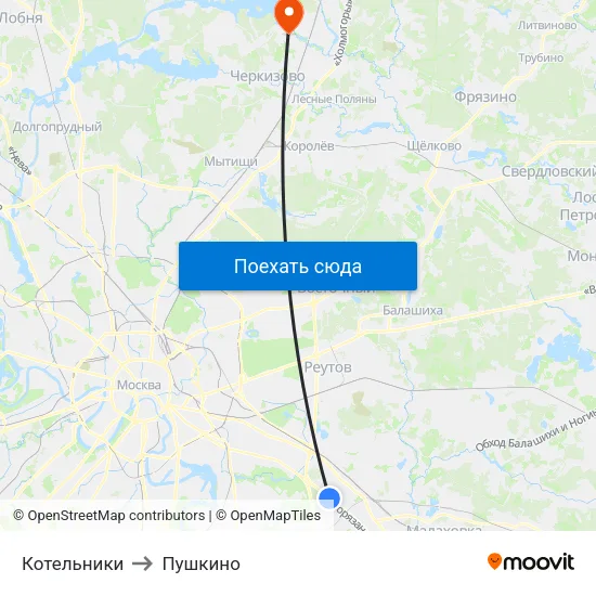 Котельники to Пушкино map