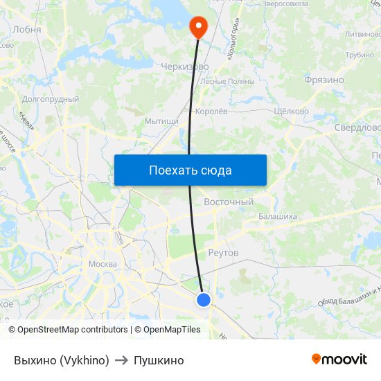 Выхино (Vykhino) to Пушкино map