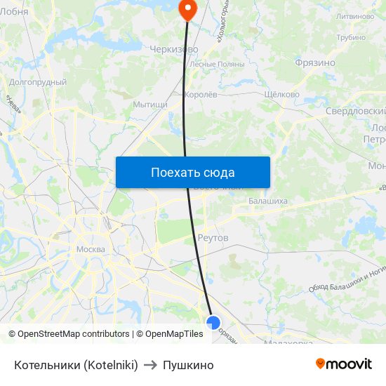 Котельники (Kotelniki) to Пушкино map