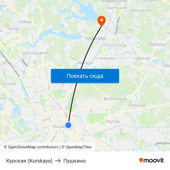 Курская (Kurskaya) to Пушкино map