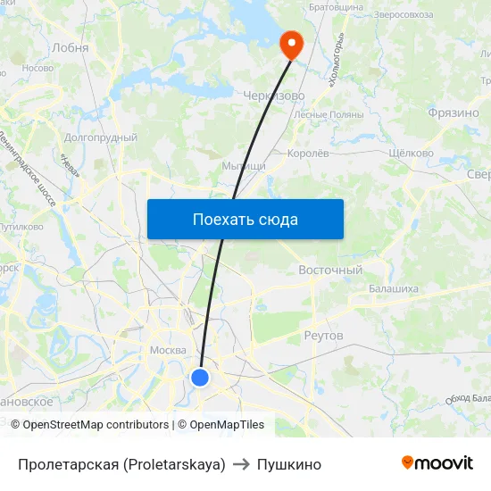 Пролетарская (Proletarskaya) to Пушкино map