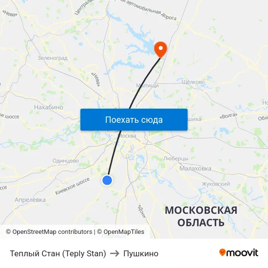Теплый Стан (Teply Stan) to Пушкино map