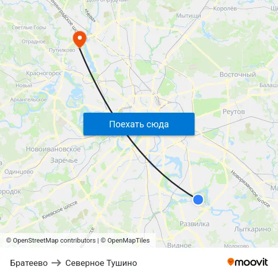 Братеево to Северное Тушино map