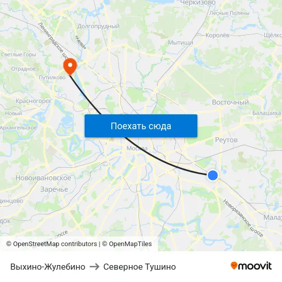 Выхино-Жулебино to Северное Тушино map