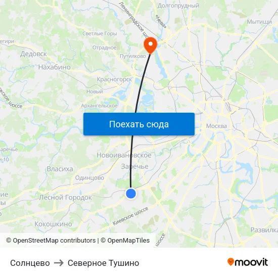 Солнцево to Северное Тушино map