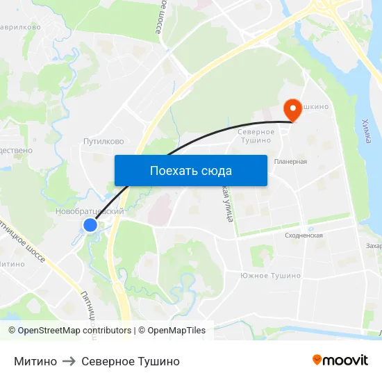 Митино to Северное Тушино map