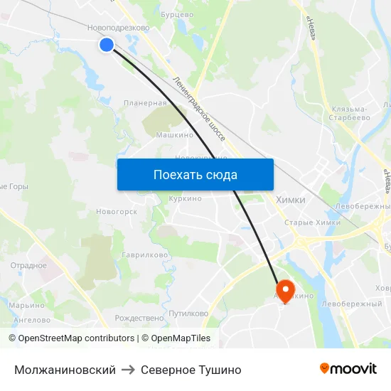 Молжаниновский to Северное Тушино map