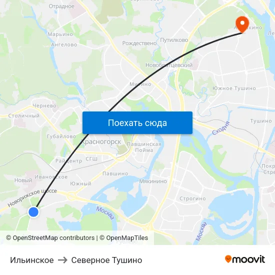 Ильинское to Северное Тушино map