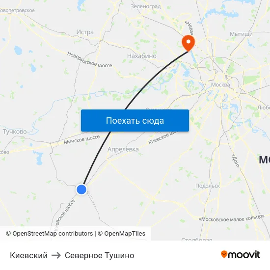 Киевский to Северное Тушино map