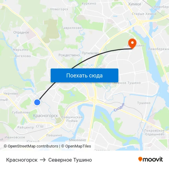 Красногорск to Северное Тушино map