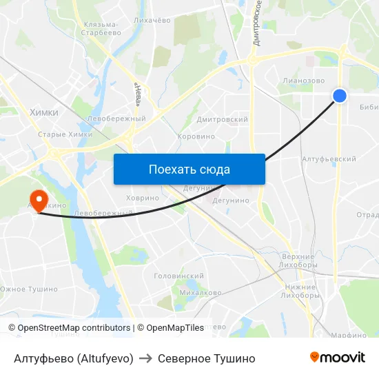 Алтуфьево (Altufyevo) to Северное Тушино map