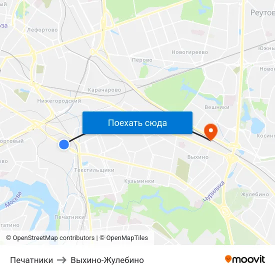 Печатники to Выхино-Жулебино map