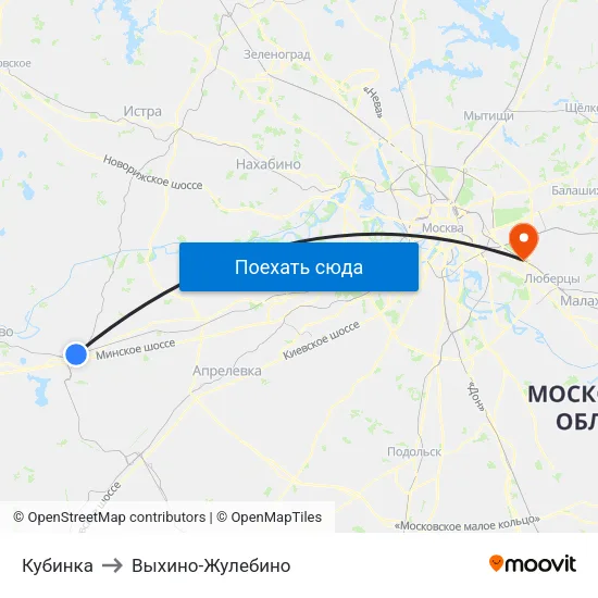 Кубинка to Выхино-Жулебино map