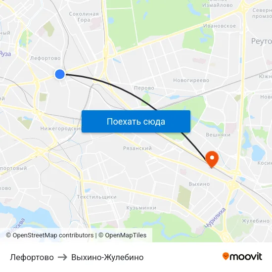 Лефортово to Выхино-Жулебино map