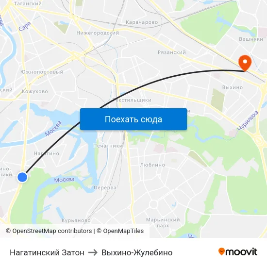 Нагатинский Затон to Выхино-Жулебино map