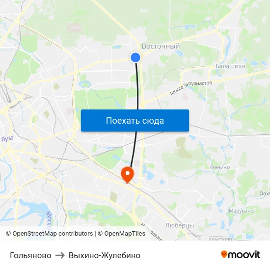 Гольяново to Выхино-Жулебино map