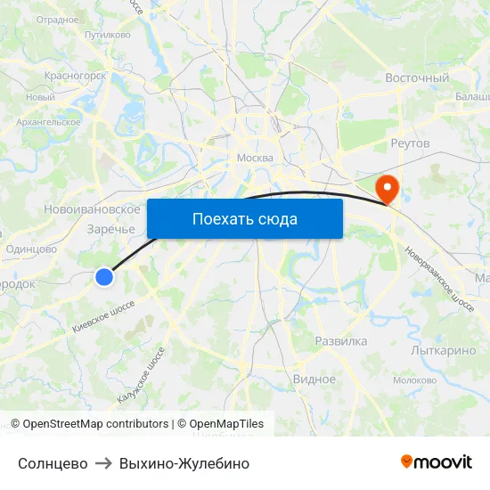 Солнцево to Выхино-Жулебино map