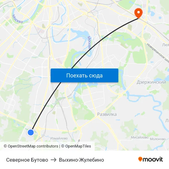 Северное Бутово to Выхино-Жулебино map