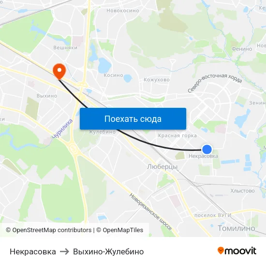 Некрасовка to Выхино-Жулебино map