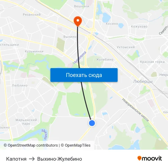 Капотня to Выхино-Жулебино map