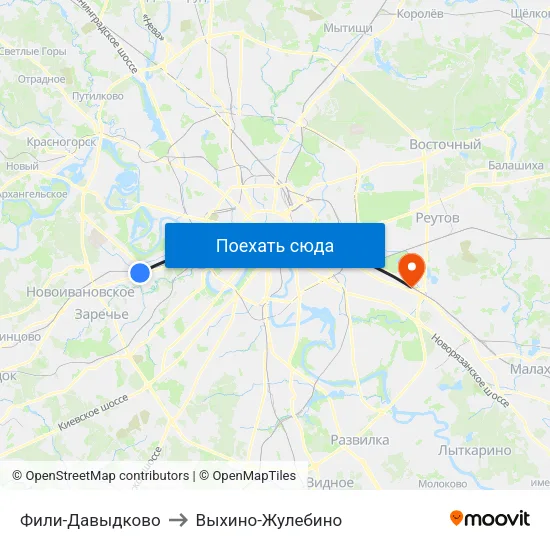 Фили-Давыдково to Выхино-Жулебино map