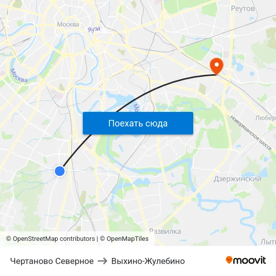 Чертаново Северное to Выхино-Жулебино map
