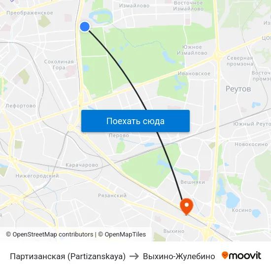 Партизанская (Partizanskaya) to Выхино-Жулебино map