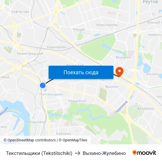 Текстильщики (Tekstilschiki) to Выхино-Жулебино map