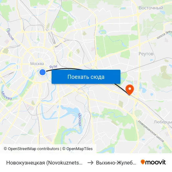Новокузнецкая (Novokuznetskaya) to Выхино-Жулебино map