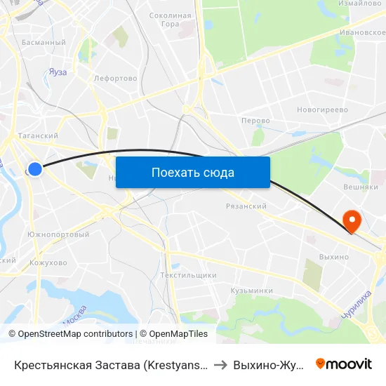 Крестьянская Застава (Krestyanskaya Zastava) to Выхино-Жулебино map