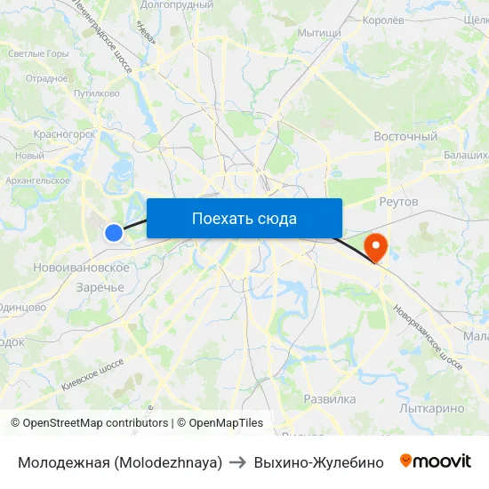 Молодежная (Molodezhnaya) to Выхино-Жулебино map