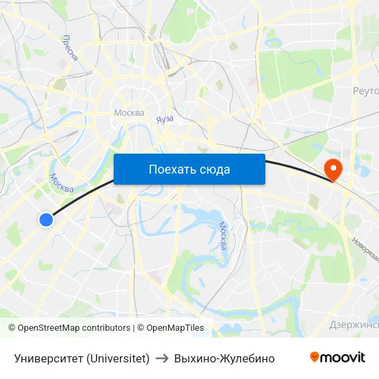 Университет (Universitet) to Выхино-Жулебино map