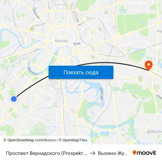 Проспект Вернадского (Prospekt Vernadskogo) to Выхино-Жулебино map