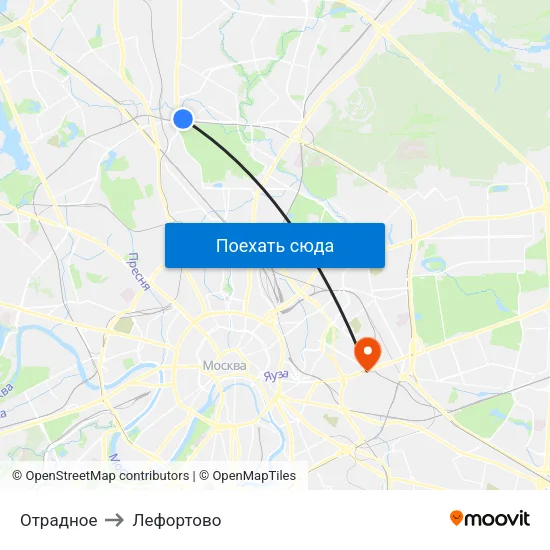 Отрадное to Лефортово map