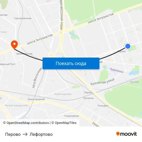 Перово to Лефортово map