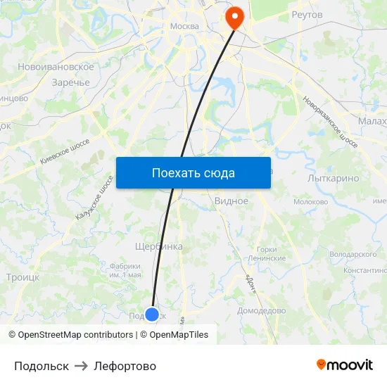 Подольск to Лефортово map