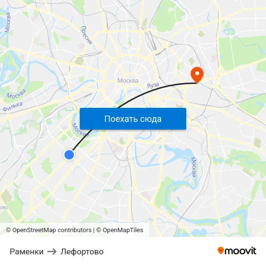 Раменки to Лефортово map