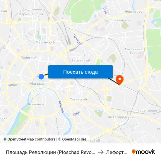 Площадь Революции (Ploschad Revolyutsii) to Лефортово map