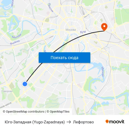 Юго-Западная (Yugo-Zapadnaya) to Лефортово map