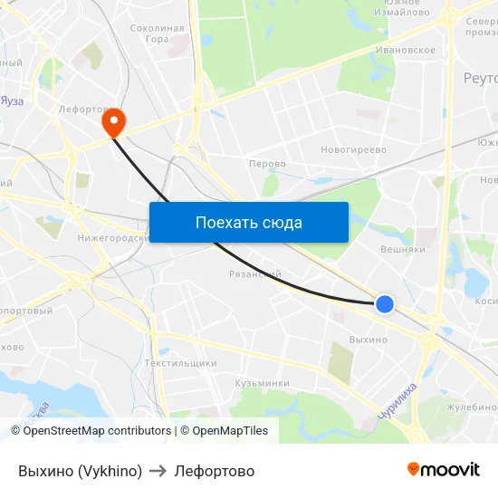 Выхино (Vykhino) to Лефортово map
