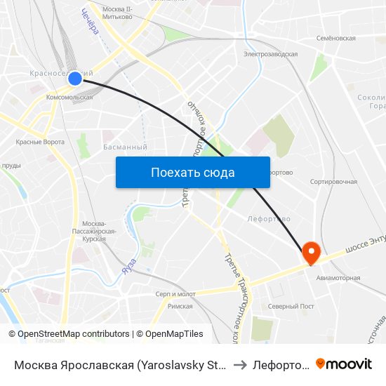 Москва Ярославская (Yaroslavsky Station) to Лефортово map