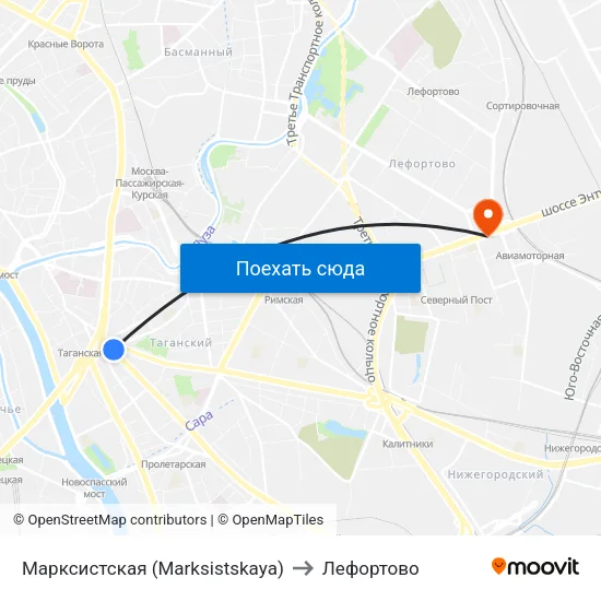 Марксистская (Marksistskaya) to Лефортово map